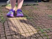 Slut lifts her dress to pee