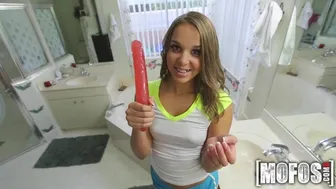 Petite brunette Liza Rowe takes a rough face fuck from a big cock