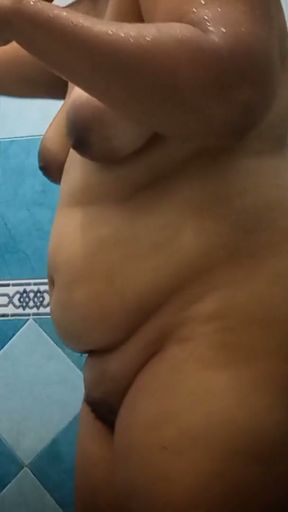 in the bathroom, watching my chubby girlfriend when she takes a shower   Clip 3