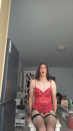 Sissy slut strips, plays with dildo and vibe before Cumming   Clip 1