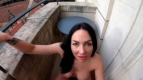 Hot couple fucks on hotel terrace in doggystyle!