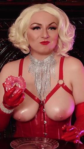 Sexy Hot Blonde MILF Eating Donuts - Food Fetish in Latex Rubber Opera Long Gloves
