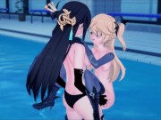 Beidou strapon fucks Fischl in the pool