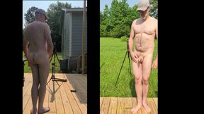 Nude Jon Scarecrow having a quick wank in the sunshine