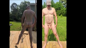 Nude Jon Scarecrow having a quick wank in the sunshine