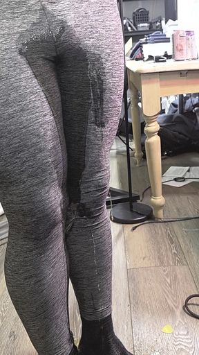 Gray leggings wetting leaves me standing in puddle