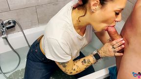 the married plumber can t resist her client s cock and cheats on her husband. repentant, she eats the cum from her jeans to hide the evidence.