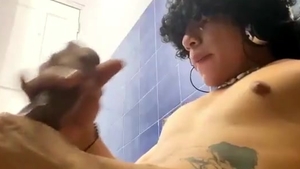 bushy Hair Latino nubile With Tats Drains Off His large dark man meat