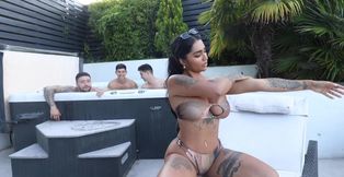 outdoor gangbang goes wild: hot latina slut gets triple penetrated