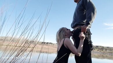 Teen swallows big cock in public caught on camera