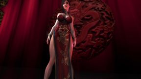 Sexy oiled Tifa Lockhart in revealing red dress shamelessly dancing pantyless