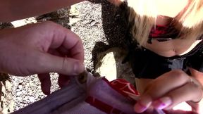 Hot blonde gets her ass drilled in the woods