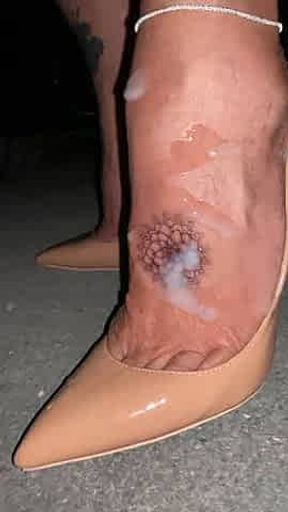 A lot of cum on my foot 10