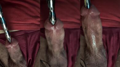 Bumpy rod sounding with estim until cock drips no sound just cum