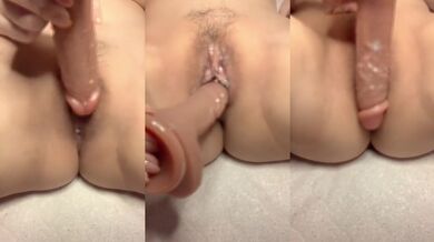 First dildo solo gets slutty wet sounds leaking on here