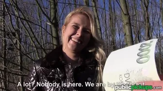 Euro blonde teen sucks cock outdoors in public pov