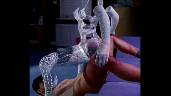An invisible girl wearing a white lace outfit/living lace outfit sitting on a man&#039_s penis with legs spread