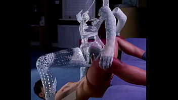 An invisible girl wearing a white lace outfit/living lace outfit sitting on a man&#039_s penis with legs spread