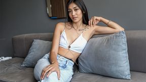 ”Skinny bitch in hot lingerie sucks a huge beefy dick before riding it hard”