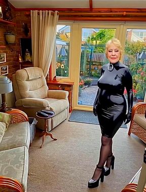 Cathy Shiny Latex Dress High Heels Stockings Public Street Slut Porn Golf Club Granny