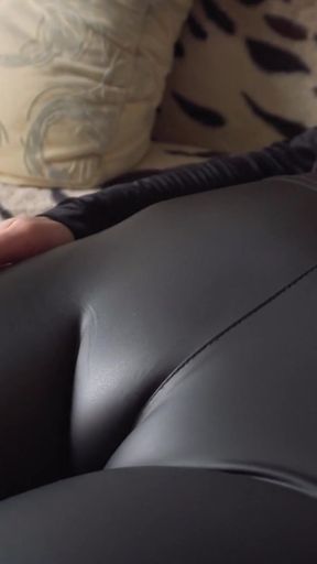 Leather Leggings Pussy Camel Toe Close Up Tease   Clip 2