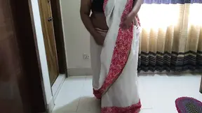 Punjabi stepmother in law wearing Saree blouse when Hot stepson Saw her and Give Anal Fuck while her stepdaughter next room