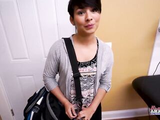 Slender Short Haired Jae Scott Squirts All Over The Daybed!