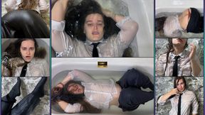 Secretary in Trousers and Socks Blows Bubbles Underwater in Bathtub 1080 - Wet Clothes - Scuba Diving - Holding Breath - Screaming Underwater - Facial Hair - Wet Socks - Buttcrack - Ass Worship - Bathing With Clothes On - Wet Hair