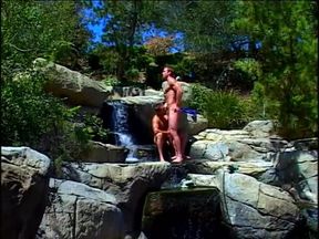 Horny stud slams his bf's butt hole outdoors