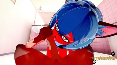 BNA furry hentai Michiru gets yiffed in toilet stall 2/3