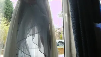 British mature crossdresser in nylon lingerie enjoys morning solo play