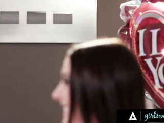 GIRLSWAY - Stacked Angela White Surprises Eva Lovia With Whipped Cream Birthday Lick-Off On Her Ass