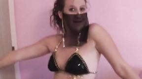 ”Sexy Brunette in persian clothes showing her cunt & natural tits”