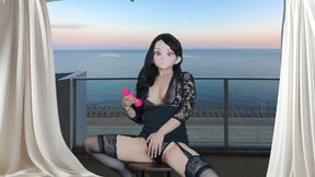 Japanese idol plays with herself in sexy outfit on balcony