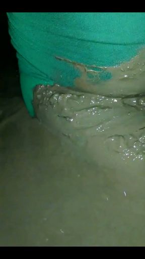 POV Pissing my nylon pantyhose leotard and mud play.   Clip 1