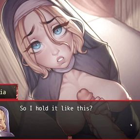 Harem In Another World Harem Hentai Game Ep.9 teaching a nun how to give a blowjob !