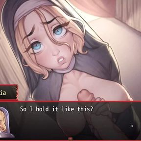 Harem In Another World Harem Hentai Game Ep.9 teaching a nun how to give a blowjob !