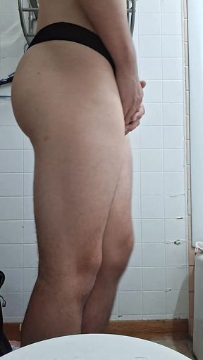 Sissy trans girl shows off her thong and teasing ass