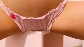 Pink Panty Babe Masturbates to Clit Rubbing Orgasm at the Table Corner