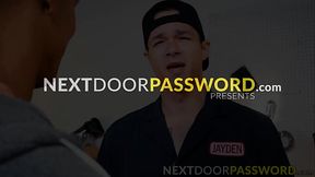 Black Aj Sloan gobbles on the enormous dick of hunk Jayden Marco before a hot interracial sex