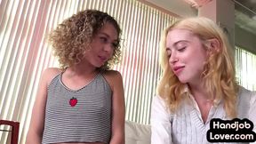 HJ amateur 21yo learns wanking in POV 3some with her BFF