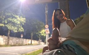 Risky Masturbating At The Bus Stop Next To The Beautiful Stranger!