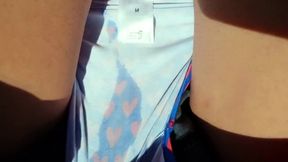 Bareback twink pushed out creampie through underwear after fuck