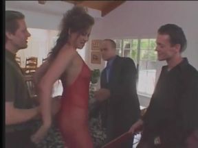Brunette MILF takes a cock in each hole and gets a triple facial