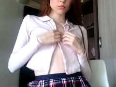 Amateur redhead masturbates then gives a blowjob