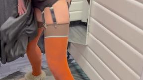 In the store I try on clothes and undress  Without panties in stockings