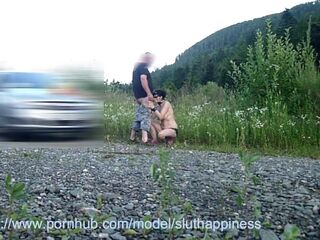 Wife slut training blowjob outdoor