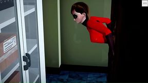 Elasticgirl Helen Parr gets stuck in wall while showing off big booty