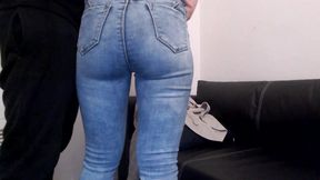 Grobbing amateur ass and fingering pussy in blue jeans