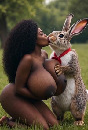 SSBBW bunny gets her huge tits licked in a fetish fantasy